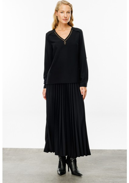 Kadın V Yaka Zincirli Bluz 2013 Siyah fiyatları