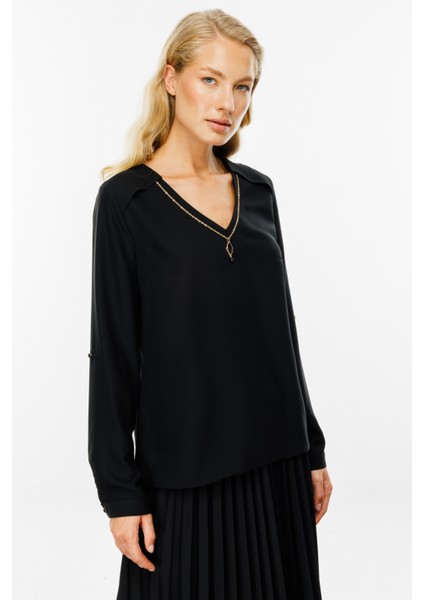 Kadın V Yaka Zincirli Bluz 2013 Siyah modelleri