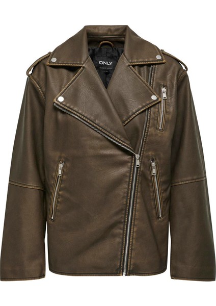 Kadın Onlmontana Asimetrik Fermuarlı Suni Deri Ceket 15322430 Kahverengi fiyatları