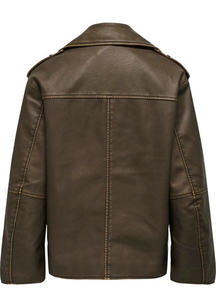 Kadın Onlmontana Asimetrik Fermuarlı Suni Deri Ceket 15322430 Kahverengi modelleri