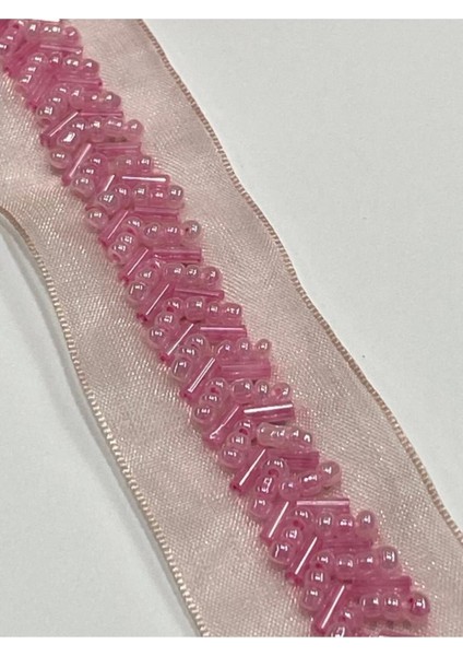 Boncuklu Şerit / Boncuk Işli Şerit / 1 Metre / Şeker Pembe
