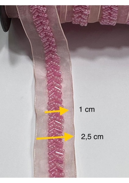 Boncuklu Şerit / Boncuk Işli Şerit / 1 Metre / Şeker Pembe modelleri