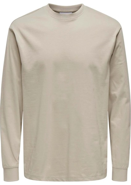 Erkek Onsfred Uzun Kollu Bisiklet Yaka %100 Pamuk T-Shirt 22029674 Taş