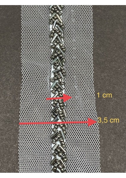 Boncuk Işli Tül Şerit / Antrasit Boncuklu/ 1 Metre fiyatları