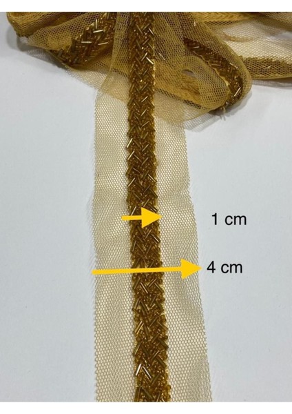 Boncuklu Şerit / Boncuk Işli Şerit / 1 Metre / Koyu Gold fiyatları