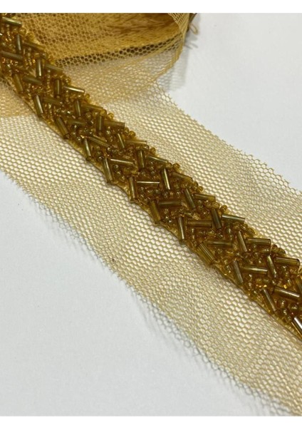 Boncuklu Şerit / Boncuk Işli Şerit / 1 Metre / Koyu Gold modelleri