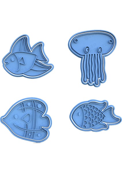 Üç Farklı Balık ve Sevimli Deniz Anası Kurabiye Kalıbı ve Şeker Hamuru Kalıbı