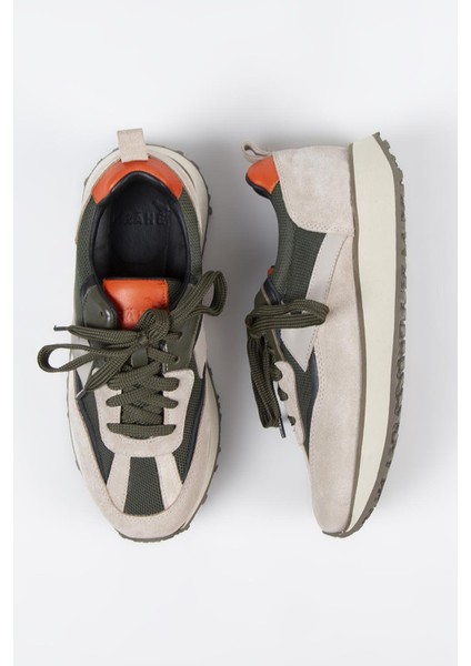 Moreno Erkek Deri Bağcıklı Bej-Haki Sneakers