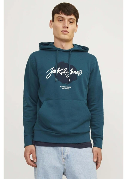 Jack & Jones Jjtıley Sweat Hood Ln Mavi Erkek Sweatshirt