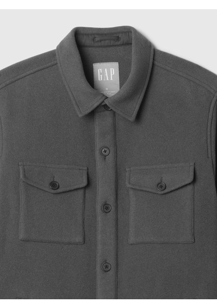 Erkek Gri Yün Karışımlı Utility Gömlek Ceket modelleri