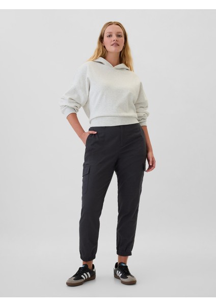 Kadın Siyah Twill Jogger Kargo Pantolon