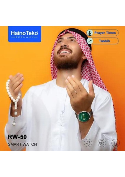 Ithalatçı Garantili Haino Teko Rw-50 Curved Ekranlı 3 Kordonlu Akıllı Saat Namaz Vakti ve Tesbih Öz