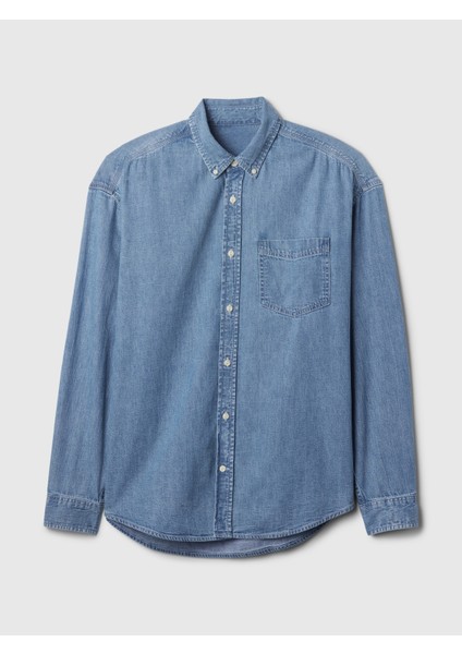 Erkek Mavi Big Denim Gömlek