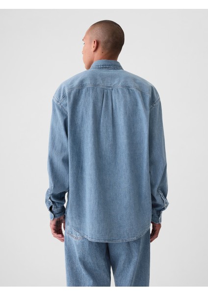 Erkek Mavi Big Denim Gömlek