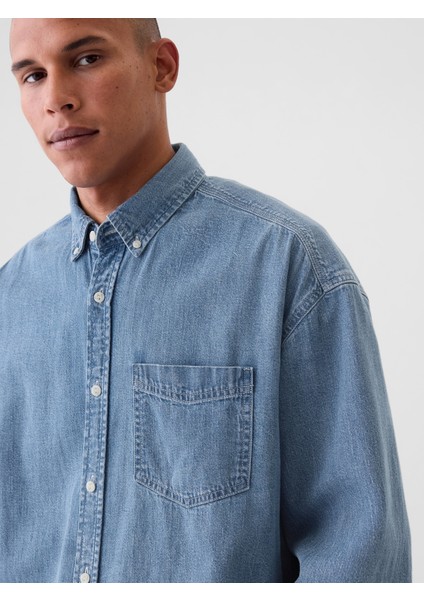 Erkek Mavi Big Denim Gömlek