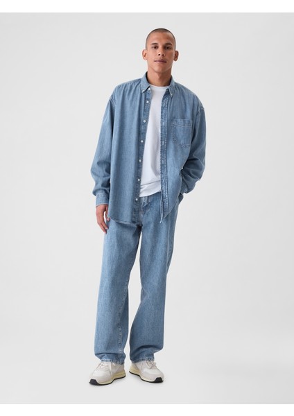 Erkek Mavi Big Denim Gömlek