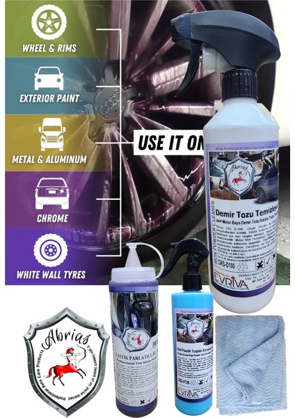 Vinil Plastik Demir Tozu Temizleyici Ve Lastik Parlatıcı Jel Pro Purple Bakım Seti 3Lü + Hediye