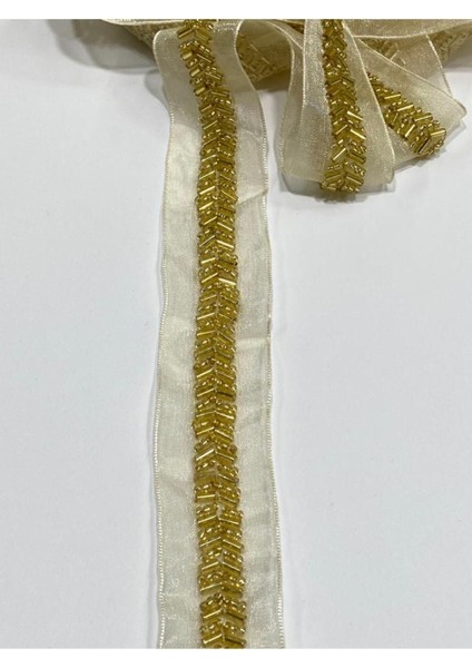 Boncuklu Şerit / Boncuk Işli Şerit / 1.35 Cm / Koyu Gold fiyatları