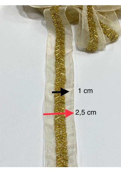 Boncuklu Şerit / Boncuk Işli Şerit / 1.35 Cm / Koyu Gold modelleri