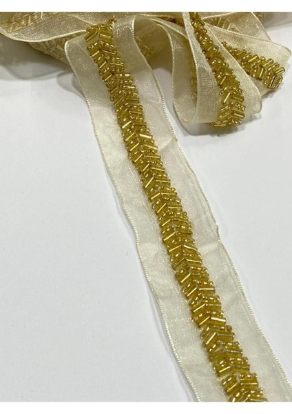 Boncuklu Şerit / Boncuk Işli Şerit / 1.35 Cm / Koyu Gold fırsatları