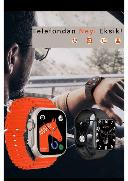 1 Yıl Hx Duo Suit Max 2'li Akıllı Saat Watch Ultra 2 | Watch 9 Akıllı Saat & 7 Kordon ve Koruyucu H