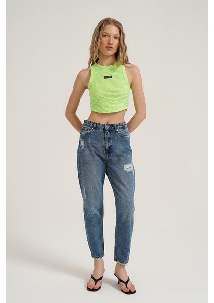 Yırtık Detaylı Denim Pantolon Mavi indirimleri