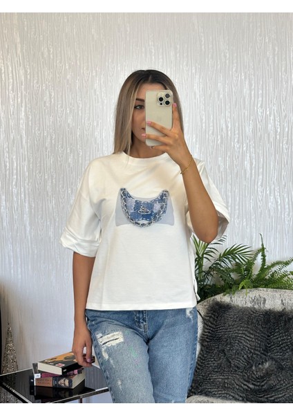 Ekru Zincir-Kot Detay Tişört modelleri