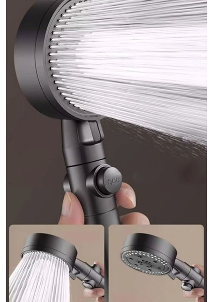 3'lü Set Siyah 5 Fonksiyonlu Turbo Jet Pervaneli Duş Başlığı Örgülü 150 cm Hortum ve Askı Seti