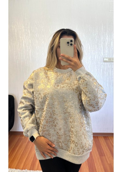 Leopar Desenli Sweatshirt Gold