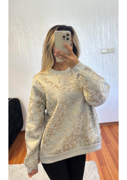 Leopar Desenli Sweatshirt Gold