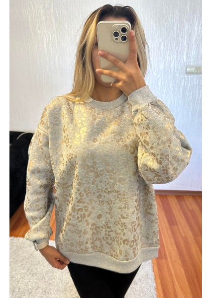 Leopar Desenli Sweatshirt Gold