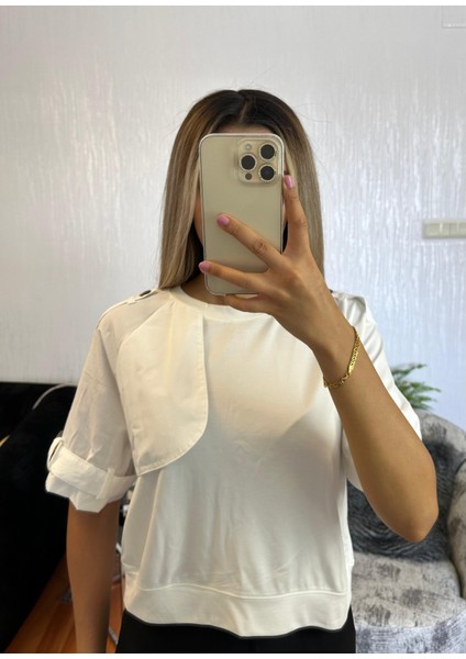 Kol Kemer Detay Beyaz Tişört