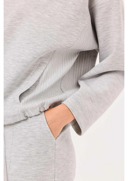 Kadın Çift Kumaşlı Taşlı Sweatshirt 0002 Gri