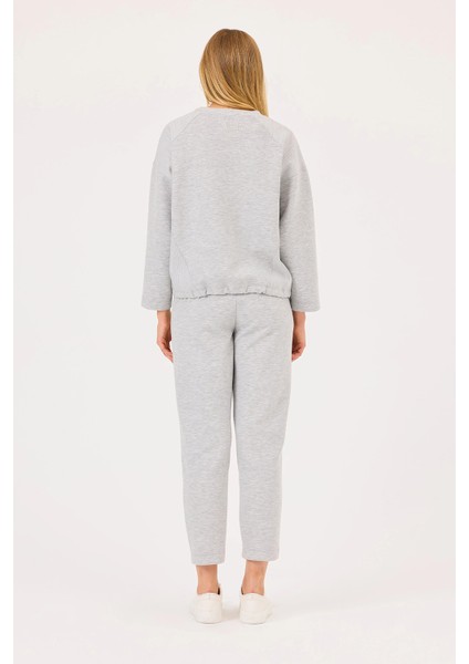 Kadın Çift Kumaşlı Taşlı Sweatshirt 0002 Gri