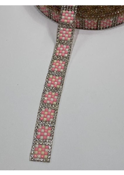 Taşlı Şerit / Ütü İle Yapışan Taşlı Şerit / 1 Metre / Pembe fırsatları