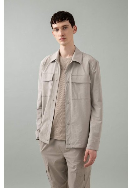 Regular Fit Polo Yaka Gömlek Ceket Gri