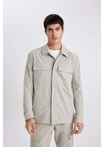 Regular Fit Polo Yaka Gömlek Ceket Gri indirimleri