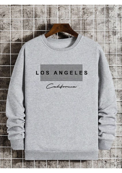 Los Angeles California Baskılı Kalın Kışlık Sweatshirt - Baskılı Oversize Bisiklet Yaka