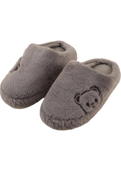Önü Kapalı Ayıcık Baskılı Peluş Kadın Ev Terliği Gri indirimleri