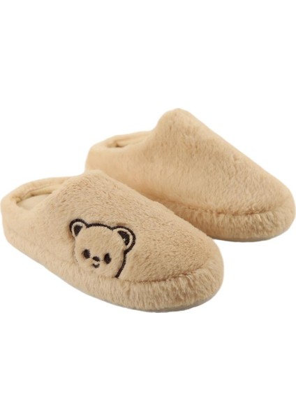 Önü Kapalı Ayıcık Baskılı Peluş Kadın Ev Terliği Bej indirimleri