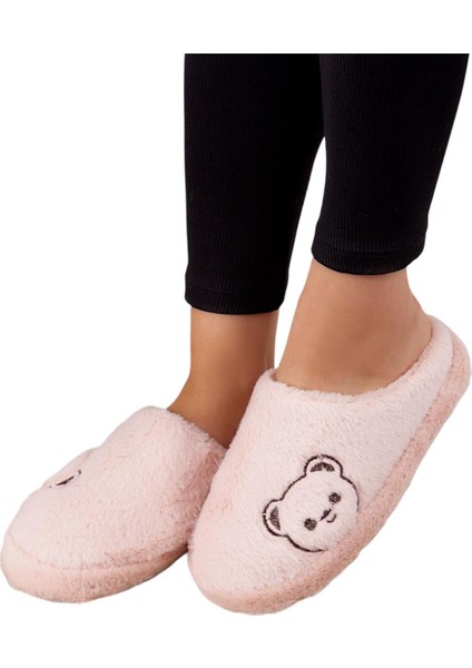 Önü Kapalı Ayıcık Baskılı Peluş Kadın Ev Terliği Pudra fiyatları