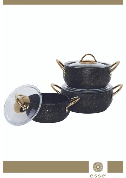 Gold Granit Döküm Güveç Tencere Set 6 Parça 16-18-20 cm E0023