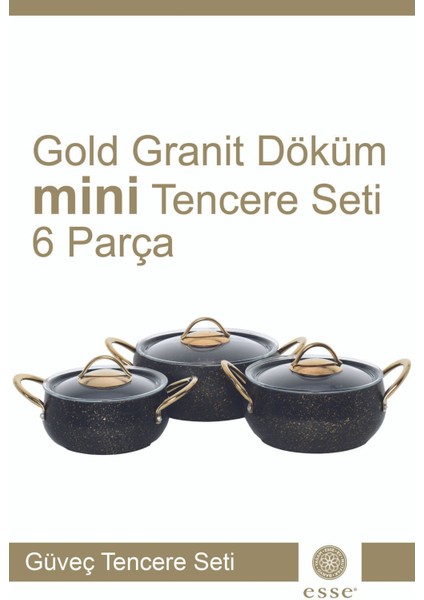 Gold Granit Döküm Güveç Tencere Set 6 Parça 16-18-20 cm E0023 fırsatları
