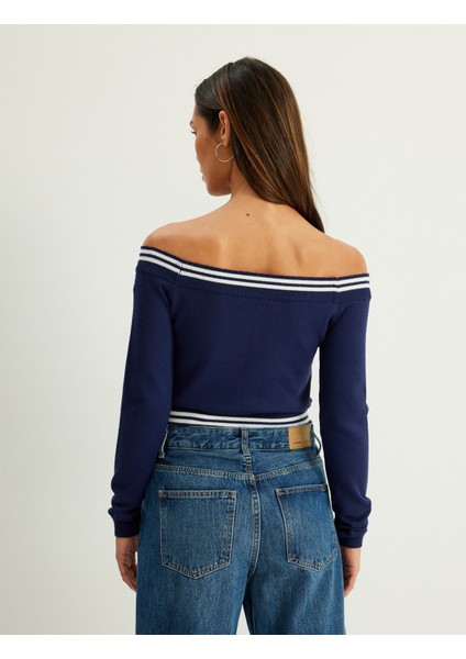 Omzu Açık Triko Kazak Fermuarlı Uzun Kollu fırsatları