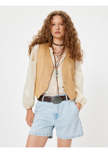 Mini Kot Şort Yüksek Bel Düğmeli Cepli Rahat Kalıp Pamuklu fiyatları