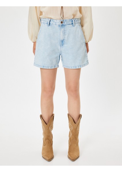 Mini Kot Şort Yüksek Bel Düğmeli Cepli Rahat Kalıp Pamuklu modelleri