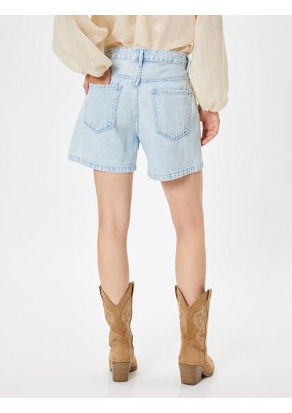 Mini Kot Şort Yüksek Bel Düğmeli Cepli Rahat Kalıp Pamuklu fırsatları