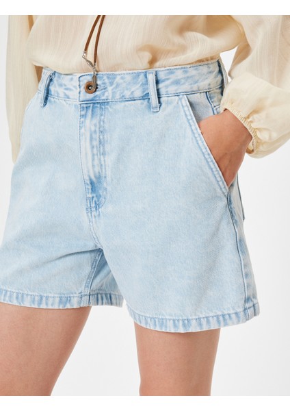 Mini Kot Şort Yüksek Bel Düğmeli Cepli Rahat Kalıp Pamuklu indirimleri