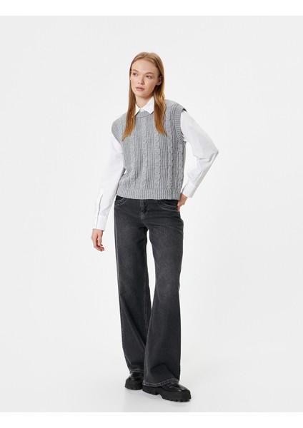 Triko Süveter Kolsuz Örgü Dokulu Bisiklet Yaka fiyatları