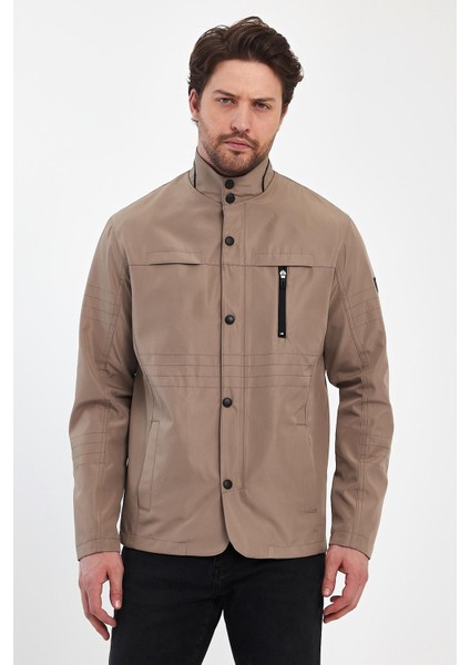 Erkek Krem Regular Uzun Mevsimlik Pamuk Polyester Karışımlı Safari Mont&ceket